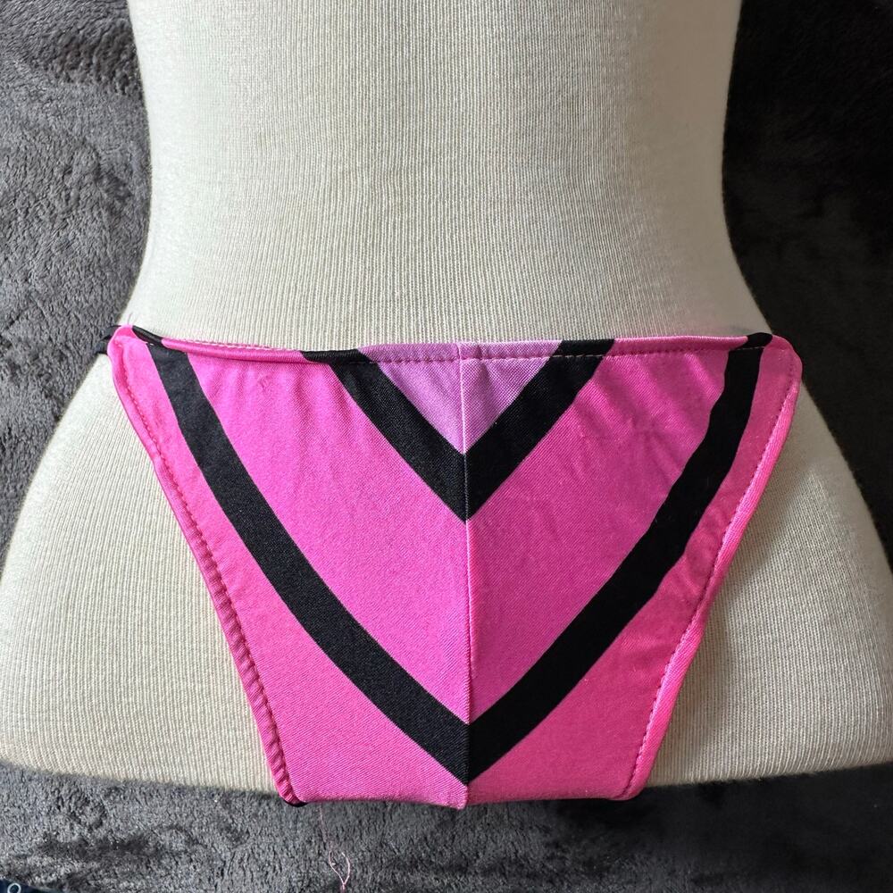 Vintage 80s/90s Stripe Black Pink Bikini Bottom 
Women’s Size XS/S